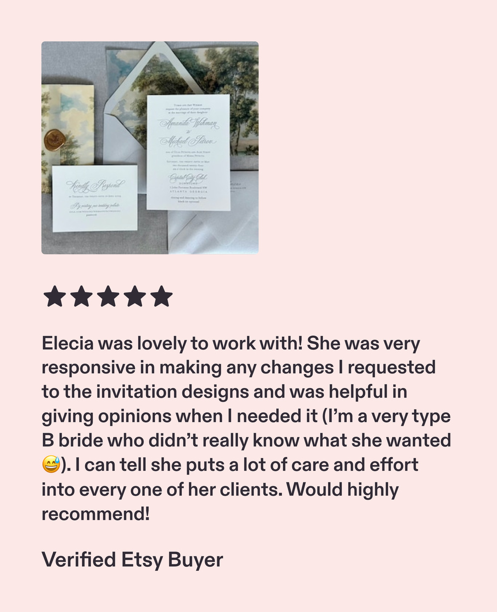 Five star review: Elecia was lovely to work with and very responsive to every change I requested.